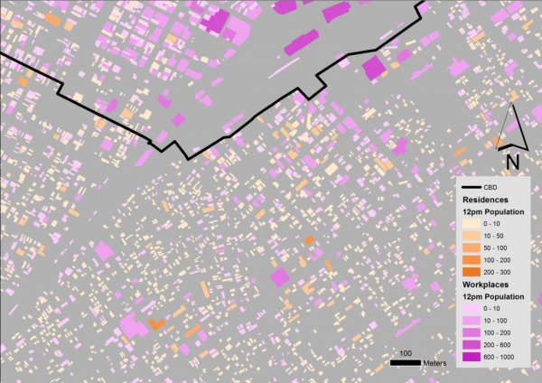 Figure 8: Results of the 24 hour building population estimation method for the city of Shizuoka at 12pm